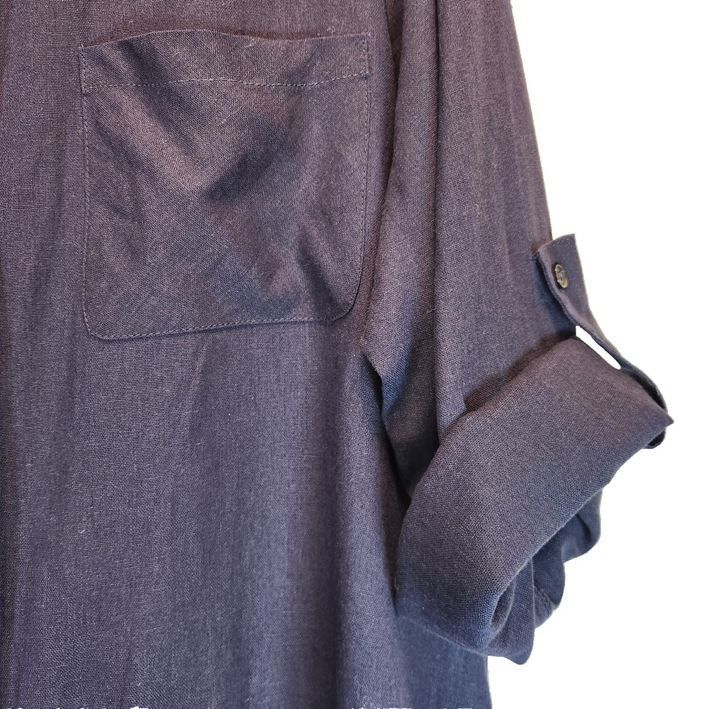 Jessica London Hi-Low Linen Blend Tunic Women`s Sz 18W Navy Blue Roll Tab Sleeve - Picture 7 of 10